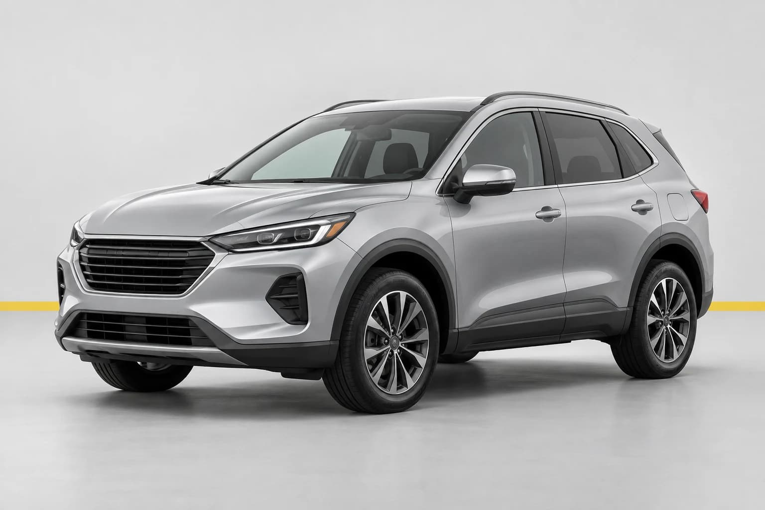 Illustrative studio image of a silver crossover vehicle.